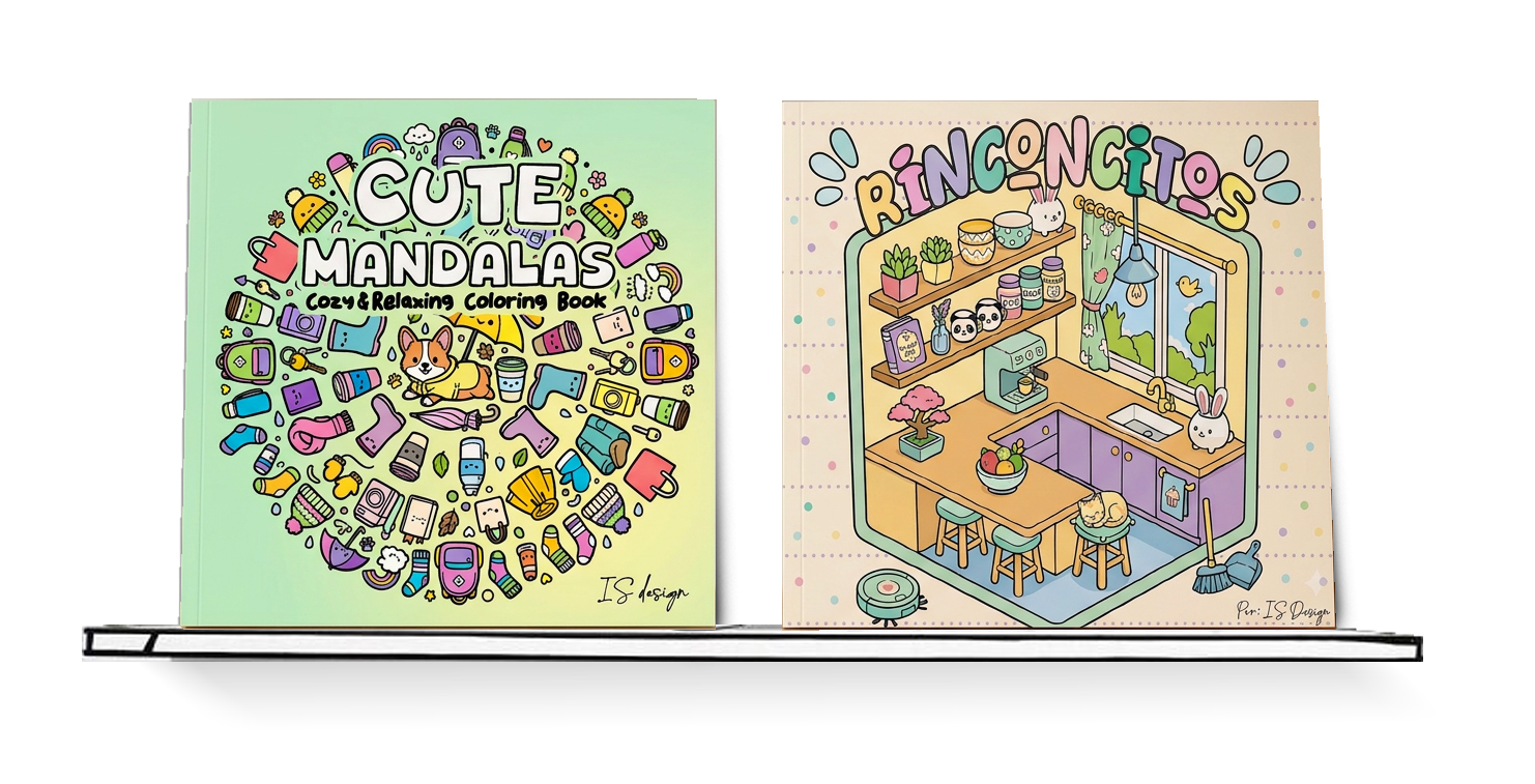 IS Design coloring books studio estantería dibujada cute mandalas rinconcitos libros de colorear para adultos